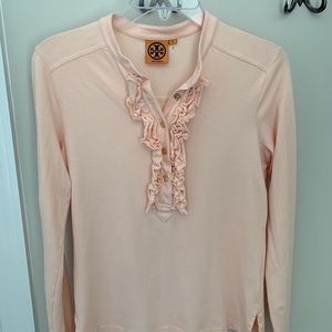 Tory Burch peach long-sleeves ruffle front shirt